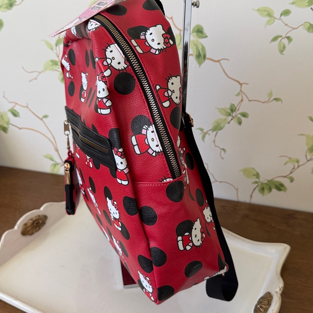 Hello Kitty Red and Black Polka Dot Faux Leather Backpack & Coin Purse - NEW - Picture 8 of 12
